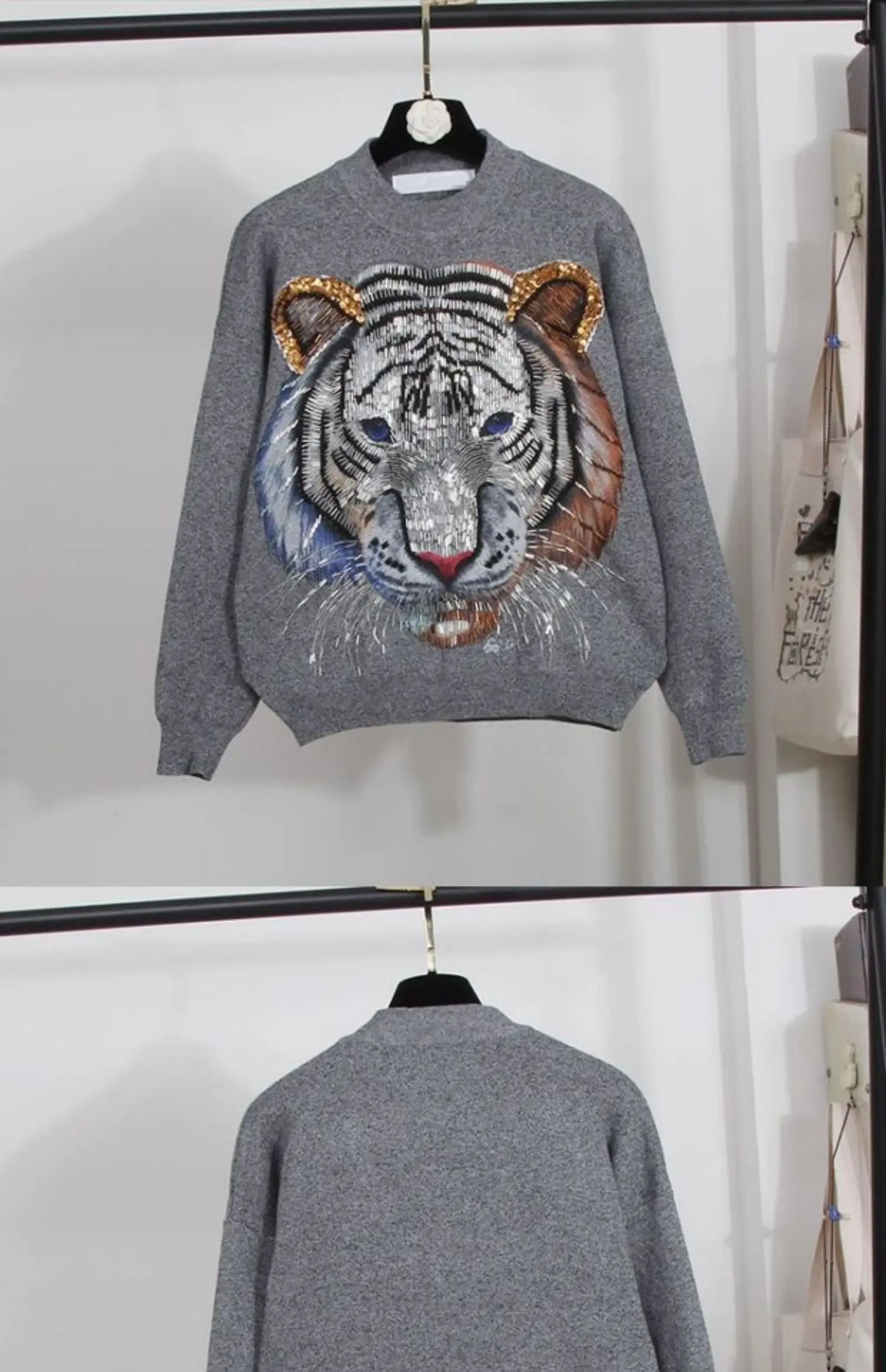 2024 Autumn Winter New European Pant Sets Fashion Tiger Head Bead Loose Knitted Sweater Radish Pants Set Women's Two-piece Set