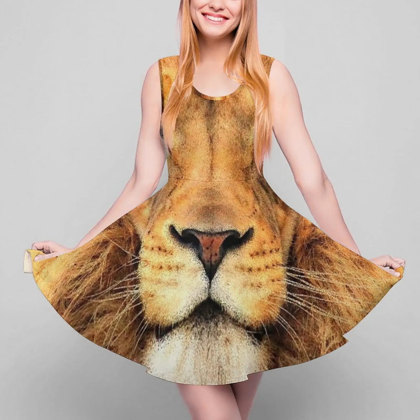 Beautiful Lion Face Wild Cat Glare Sleeveless Dress Dress for girls ladies dresses for special occasions