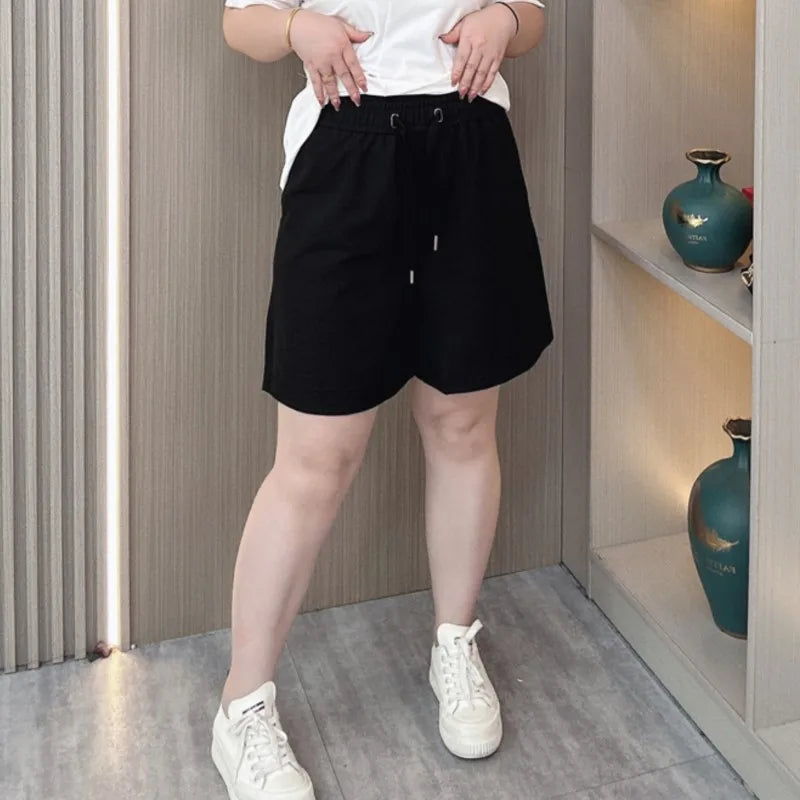 Casual Shorts Women Summer New Plus Size High Waist Ice Silk Straight Wide Leg Hot Pants