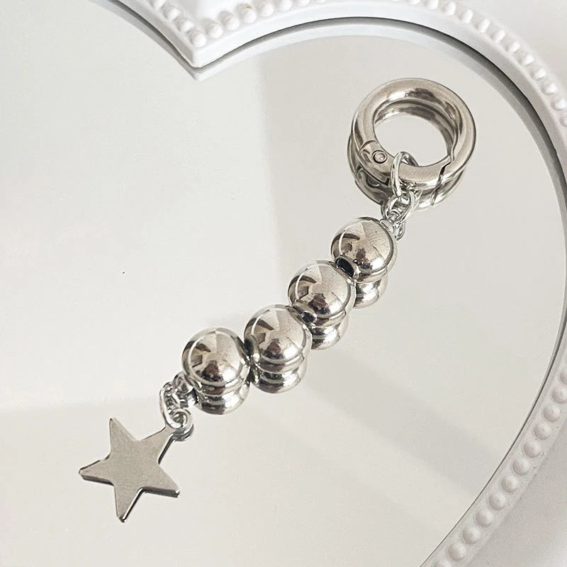 Harajuku Round Beads Star Keychain Charm Pendant For Women Sweet Cool Trend Fashion Vintage Aesthetic Accessories Gift
