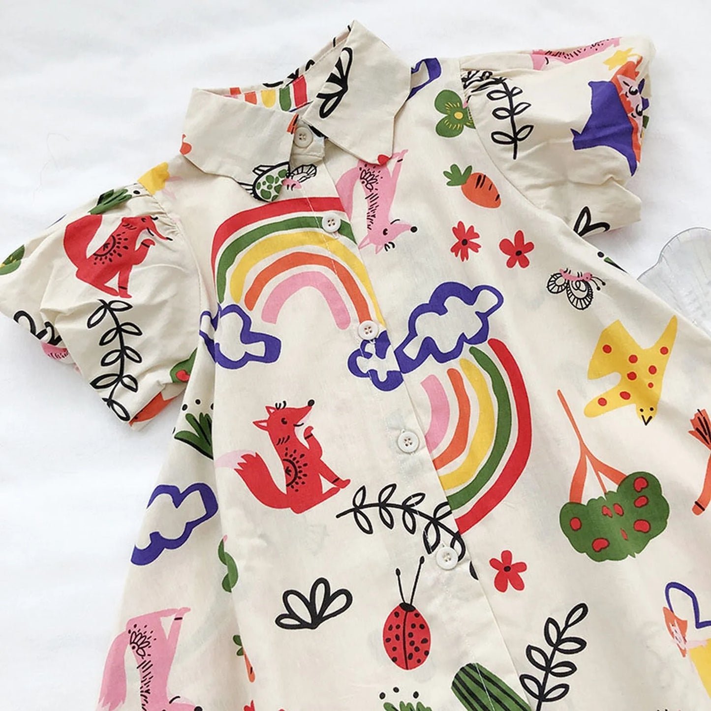 Kids Girls Shirt Dress Toddler Baby Summer Cute Cartoon Prints Short Sleeve Party Princess Dress Lapel Sundress Girls Clothes