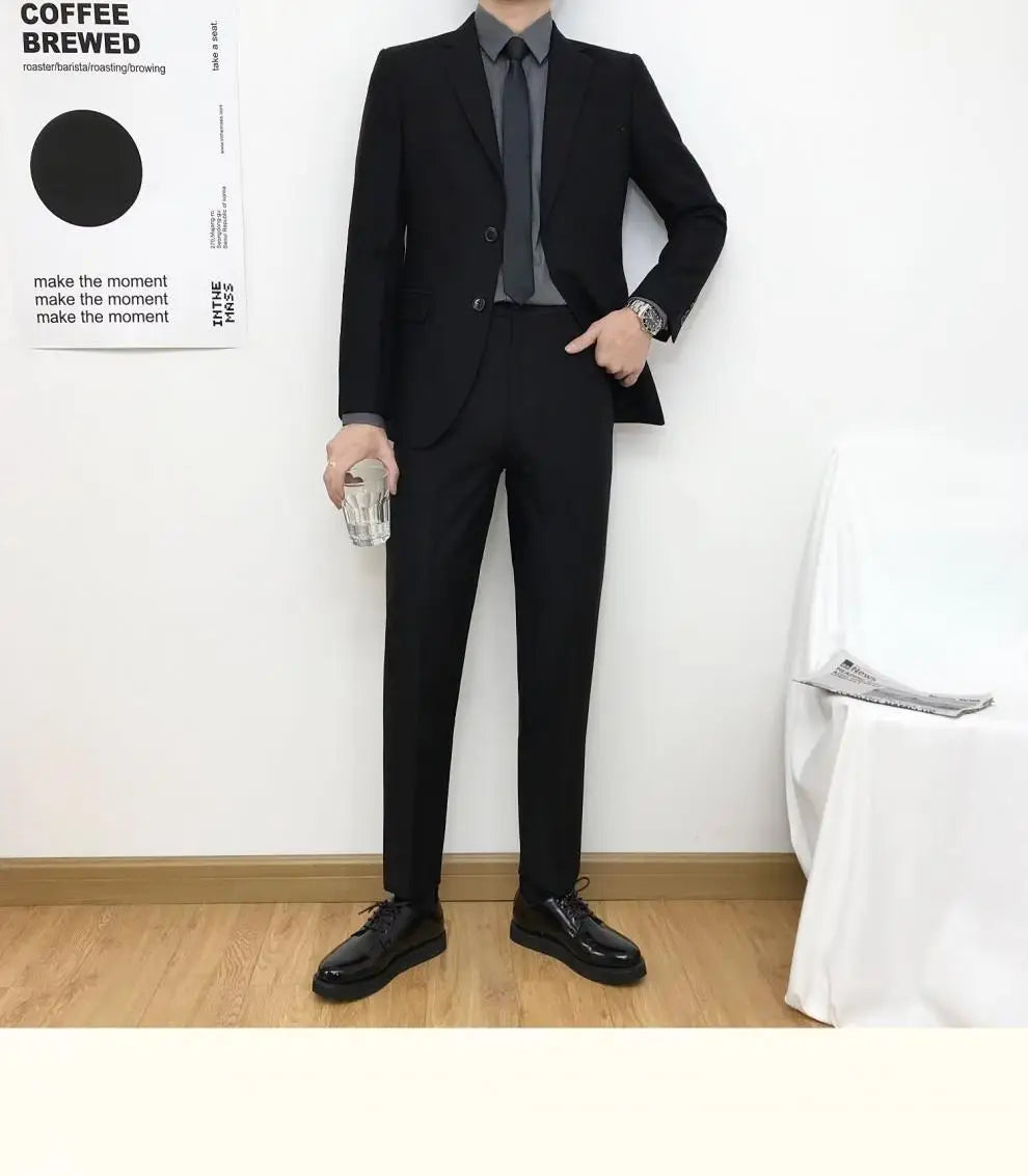 Mens Suits (SB) (Blazer+ Pants) Fashion Business Casual Slim-fit Wedding Solid Color Gentleman British Style Work Evening Dress 6XL