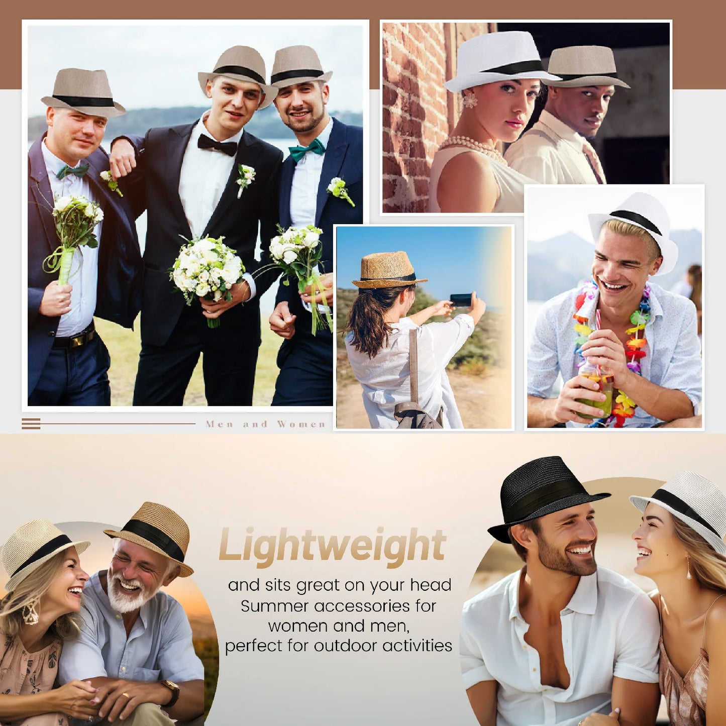 5-80Pcs Straw Hats for Men Women Panama Summer Beach Sun Hat Party Hats for Guests Wedding UPF50+ Short Brim Roll Up Trilby Hat