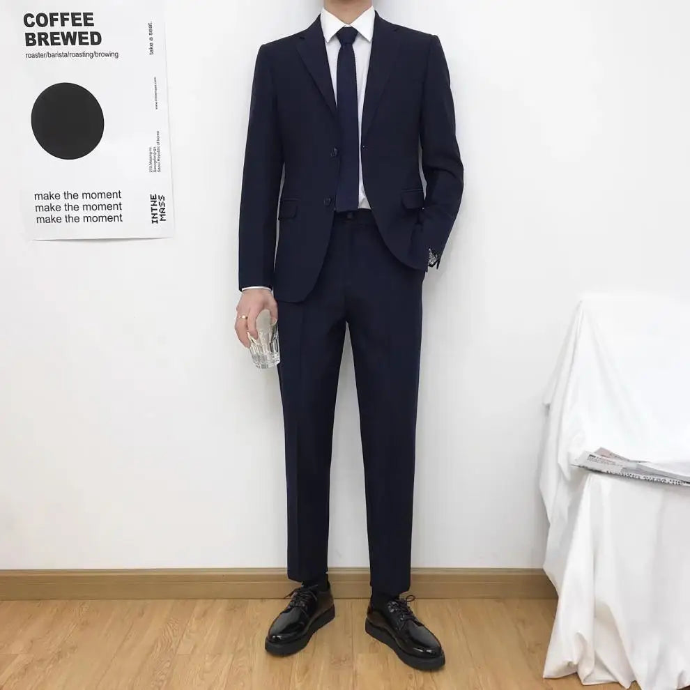 Mens Suits (SB) (Blazer+ Pants) Fashion Business Casual Slim-fit Wedding Solid Color Gentleman British Style Work Evening Dress 6XL