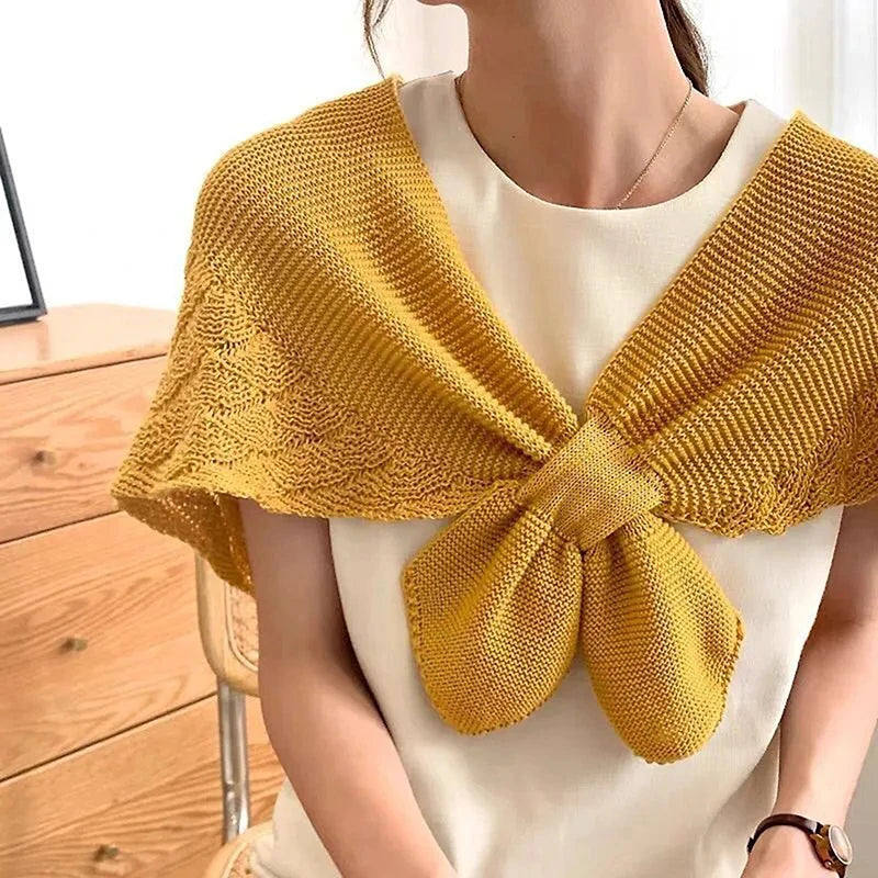 Fake Collars Shawl Women Female Blouse Shoulders Fake Collar Knotted Knitted Scarf Solid Color Neck Guard Scarf