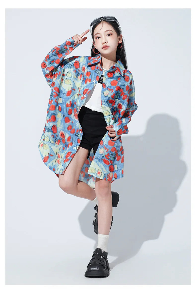 New Kids Street Dance Hip Hop Clothing Boys Girls Loose Long Sleeves Shirt Black Pants Casual Rave Clothes Teenagers Stage Wear