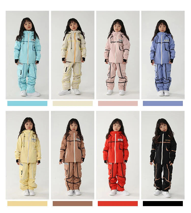 2024 New Children Ski Suit Girls Boys Winter Outdoor Windproof Snowboard Jacket Pants Warm Kids Waterproof Skiing Set