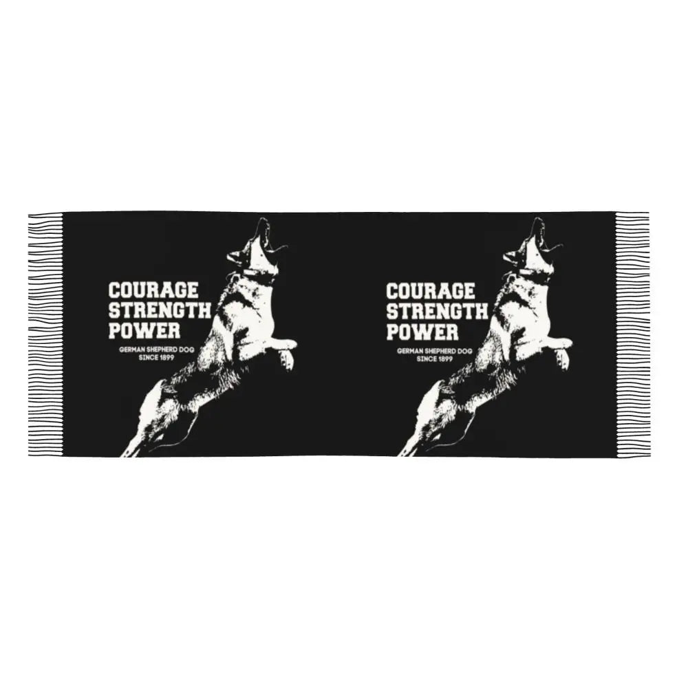 German Shepherd Courage Scarf Wrap Women Long Winter Fall Warm Tassel Shawl Unisex Alsatian Wolf Dog Lover Scarves