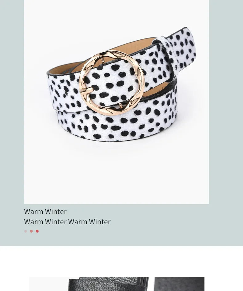 2023 New Women  Leopard Snake Zebra Pattern Snakeskin Cos Skin Cricle Pin Golden Buckle Belts for Dress Jeans Suits