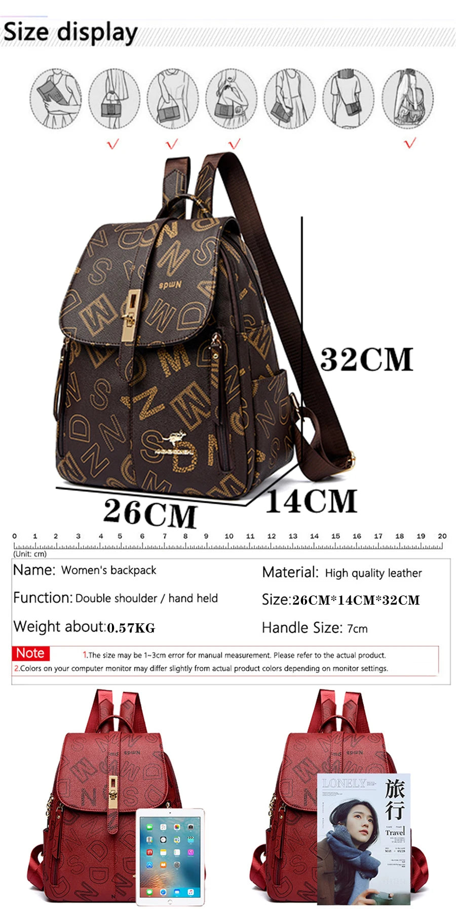 Luxury Designer Women Backpack High Quality Soft Leather Shoulder Bag Fashion School Bags Multifunction Rucksack Top-handle Bag