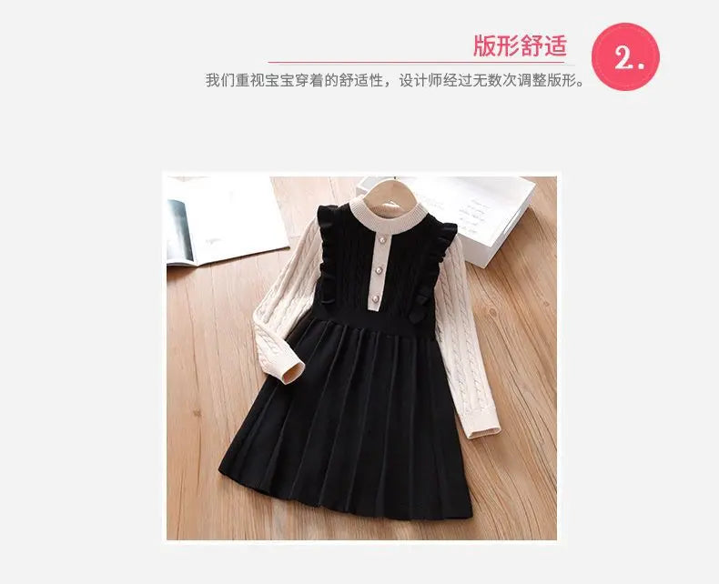 2023 Autumn winter Teenagers Girls Kids button Knit Sweater Dresses Princess clothes new year Christmas 4 5 6 7 8 9 10 11 year