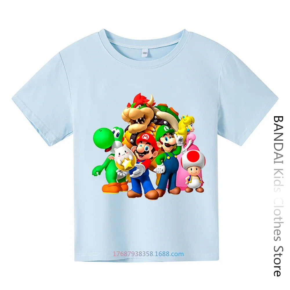 Super Mario Tshirt  Kids Fashion Baby Boy Clothes Mario Bros T-shirt Pikachu Cotton Children Tops Girls Clothing Casual Tees