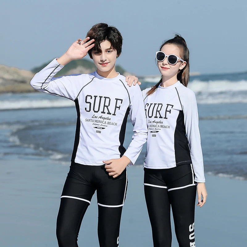 2022 Girls Boys Rashguard Wetsuit Diving Suit 3 Pcs Swimsuit Sports Long-sleeve Pants Surfing Big Children Sunscreen Swimwear