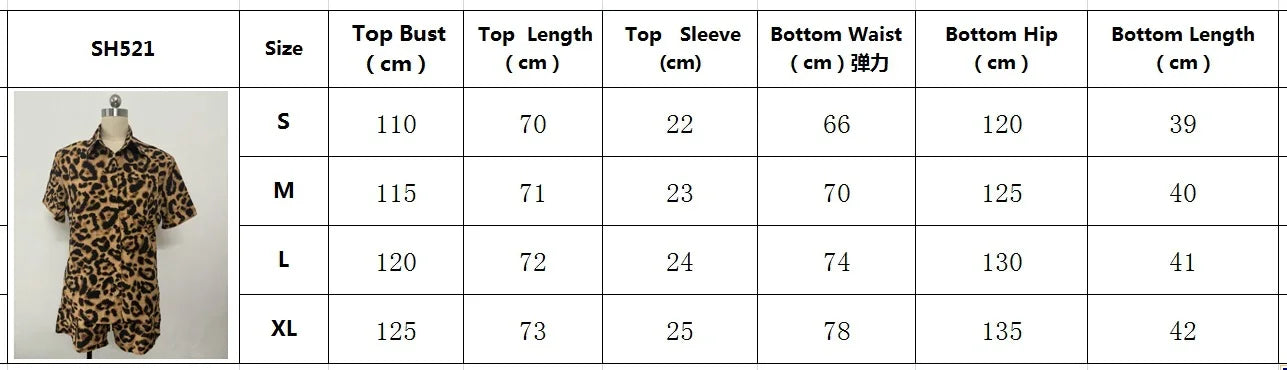 Summer Leopard Print Shorts Two-piece Set Women's Fashion Casual Suit Short-sleeved Shirt Shorts 2-piece Set Women's Streetwear