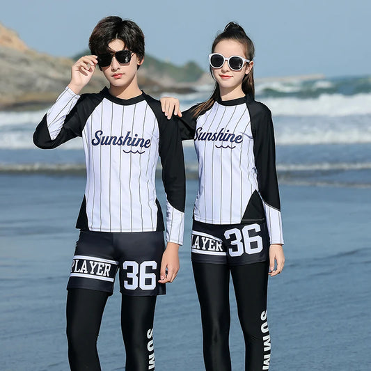 2022 Girls Boys Rashguard Wetsuit Diving Suit 3 Pcs Swimsuit Sports Long-sleeve Pants Surfing Big Children Sunscreen Swimwear