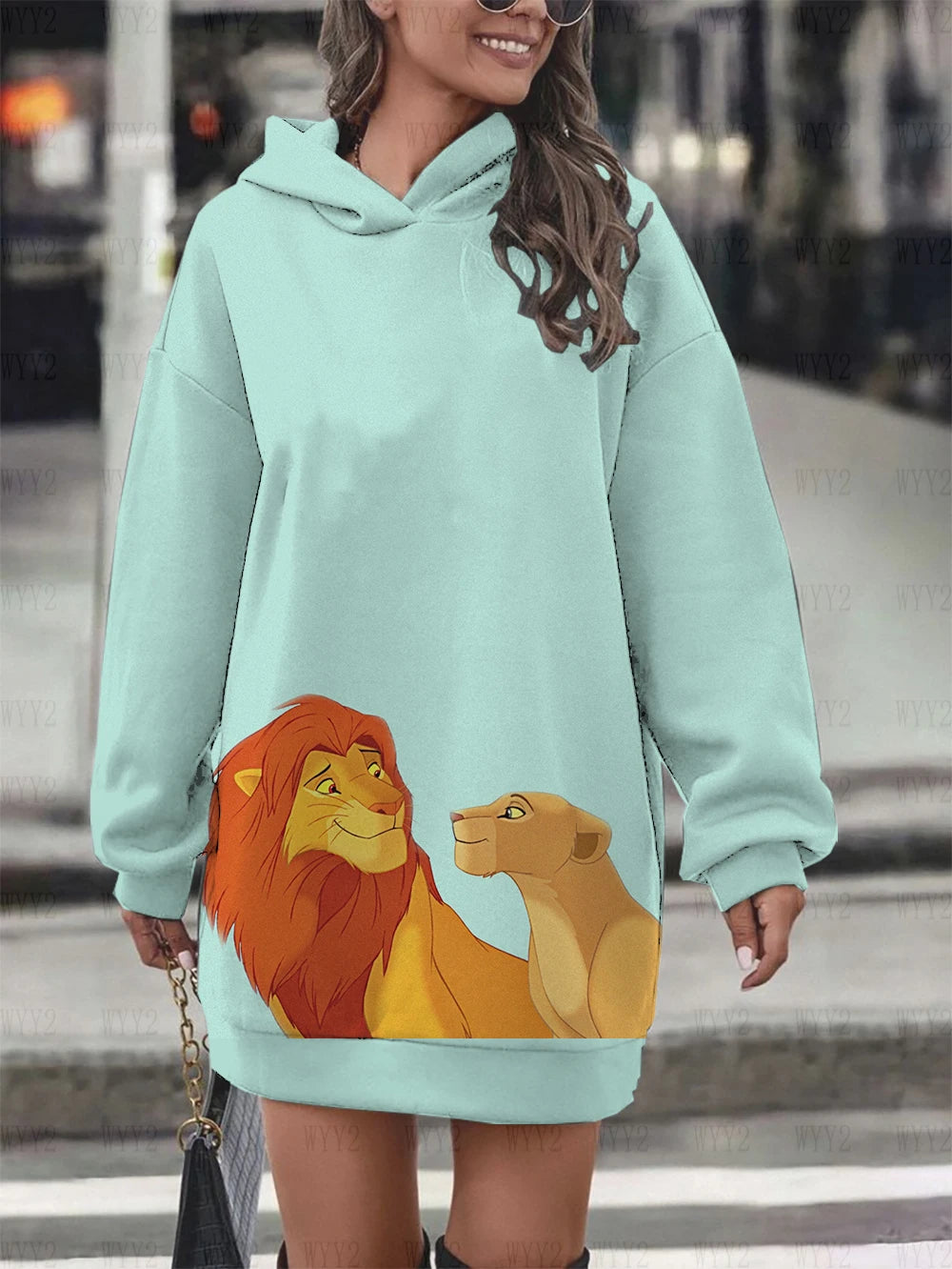 New Lion King Simba Hoodie Dress Sweatshirt Fashion Disney Dress Sweatshirt Dress Allover Printed Hoodie Tops for Women