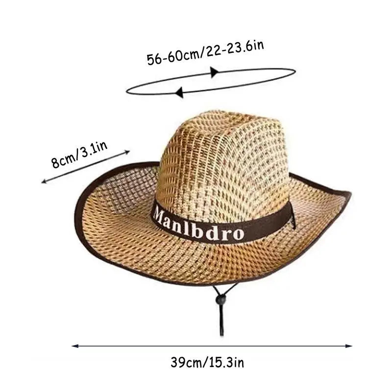 Men's Straw Hat Cowboy Sun Straw Hats Outdoor UV Protection Sun Cap Western Summer Cowboy Hat For Gardening Travel Hiking