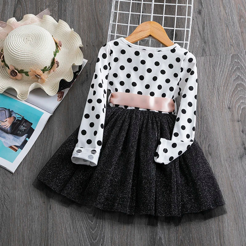 Sequin Girls Princess Party Dresses for 3-8 Yrs Kids Birthday Wedding Evening Prom Gown Spring Fall Long Sleeve Children's Dress