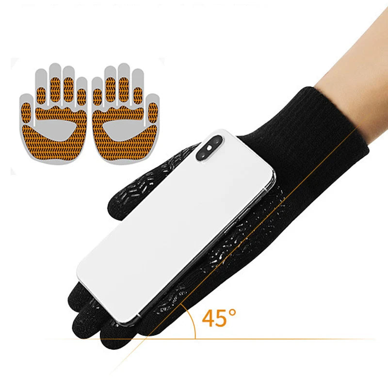 Winter Knitted Men's Gloves Touch Screen Anti-skid Solid Business Driving Cycling Full Finger Autumn Non-slip Rubber Male Gloves