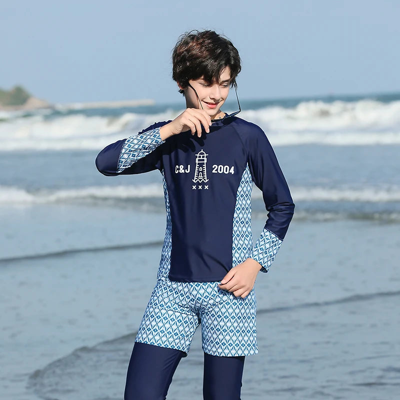 2022 Girls Boys Rashguard Wetsuit Diving Suit 3 Pcs Swimsuit Sports Long-sleeve Pants Surfing Big Children Sunscreen Swimwear