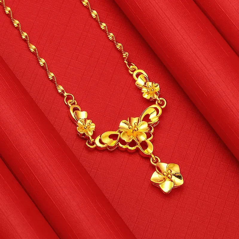 Wedding Window% Plated Real 999 Gold 18ken Pig Flower Necklace Women's Bride Color Chain Women's Gif