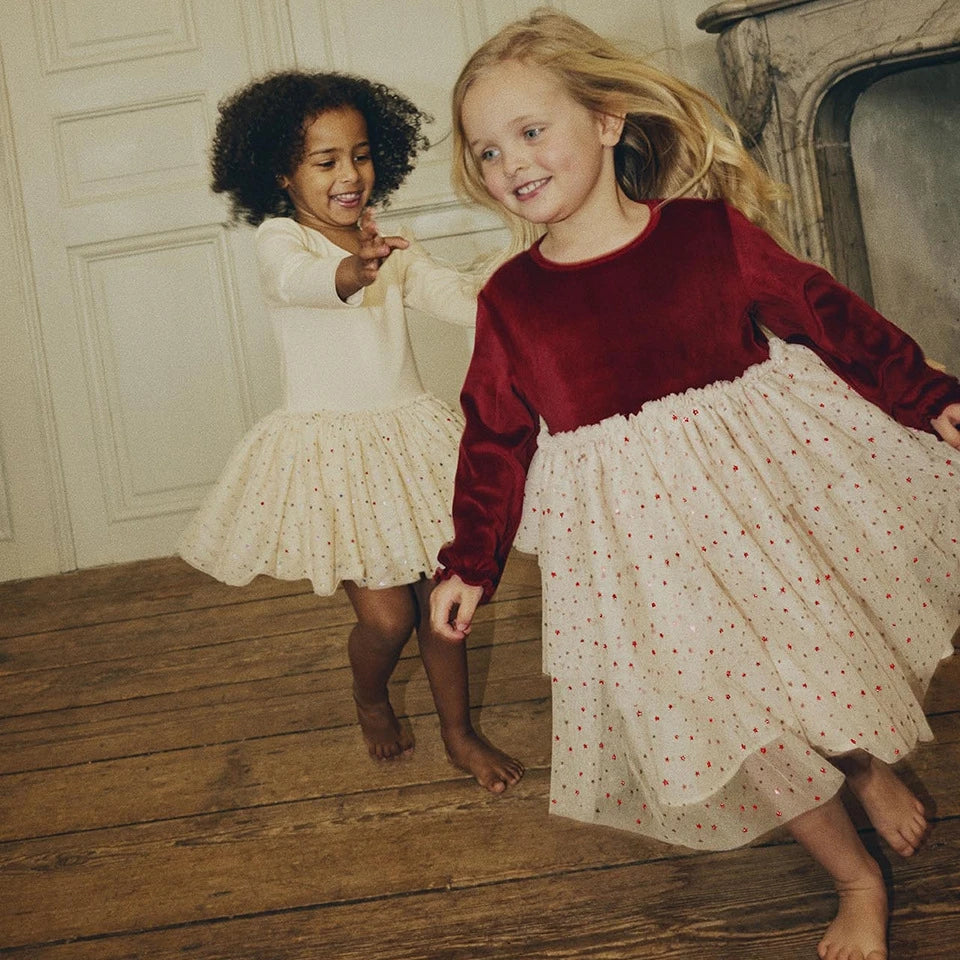 KS AW Children's Clothing Toddler Girls Velvet Patchwork Mesh Dresses Newborn Baby Christmas Rompers Lace Jumpsuit Climbing Suit