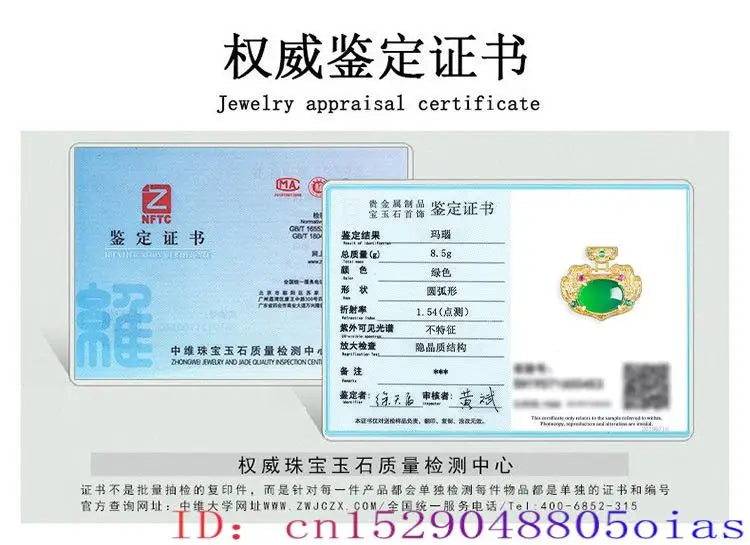 Green Real Jade Ruyi Pendant Necklace Gifts for Women Fashion Choker 18K Gold Plated Men Natural Jewelry Stone Vintage Charm