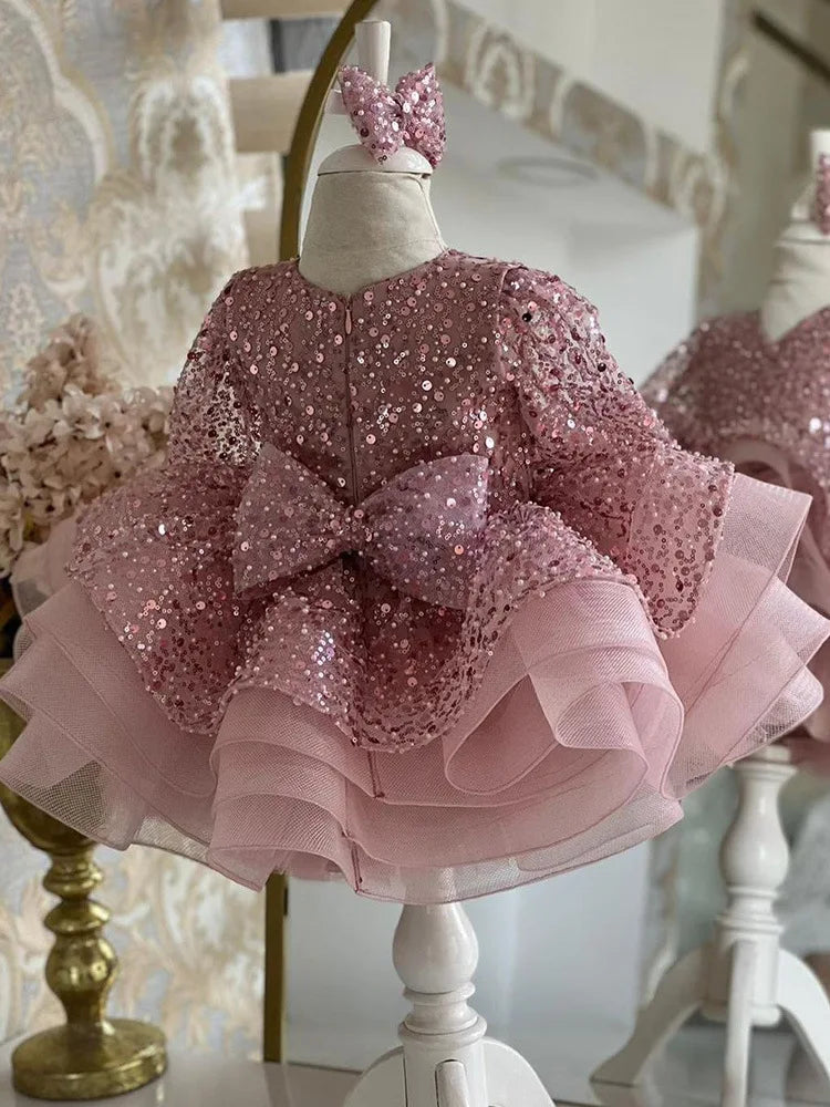 Elegant socialite girl dress sequin birthday dance party gorgeous dress  graduation banquet evening dress  girls clothing