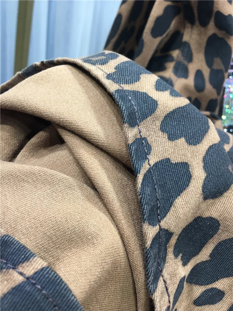 European Goods Heavy Industry Hot Diamond Shirt Women Domineering Tiger Head Leopard Print Cardigan Loose Autumn and Winter Coat
