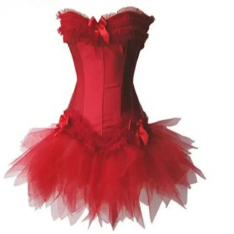 Women plus size satin lace up burlesque corset tutu skirt dress Halloween costume