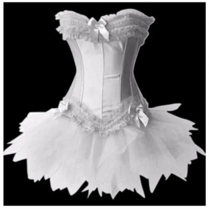 Women plus size satin lace up burlesque corset tutu skirt dress Halloween costume