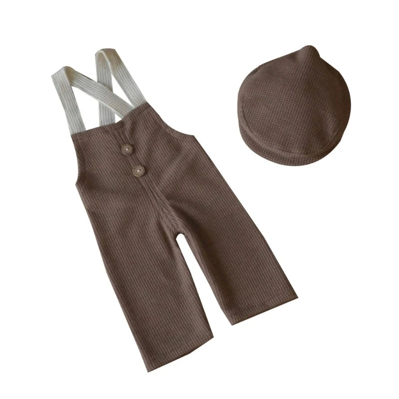 Newborn Photography Props Set Baby Boy Picture Outfits Newborn Boy Overalls Photo Studio Clothes Boy Costume Hat