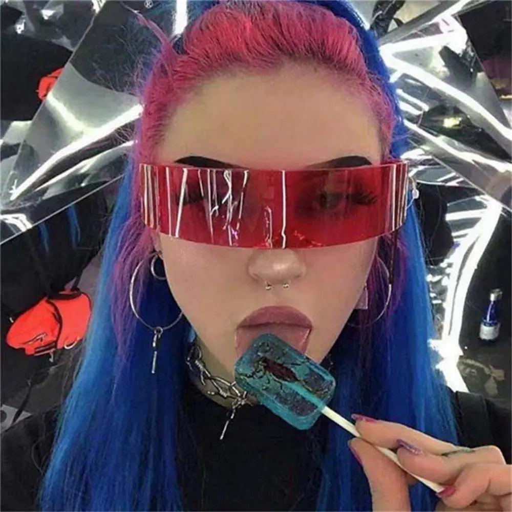 Y2K Future Warrior Rimless Sunglasses One Piece Lens Wrap Around Cyber Punk Futuristic Men Women Hip Hop Party Sun Glasses 2023