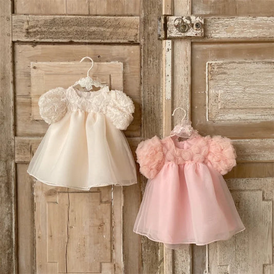 1st Birthday Party Baby Dress Summer Princess One Year Baby Girls Dress Clothes Flower Puff Sleeve Toddler Dresses For Girl