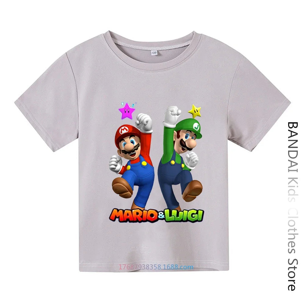 Super Mario Tshirt  Kids Fashion Baby Boy Clothes Mario Bros T-shirt Pikachu Cotton Children Tops Girls Clothing Casual Tees