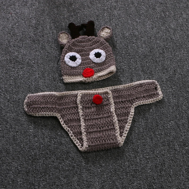 Fashion Newborn Photography Prop Overalls Pants Photography Outfits Crochet Hat Pants Bodysuit for 0-3 Month Boys Dropship