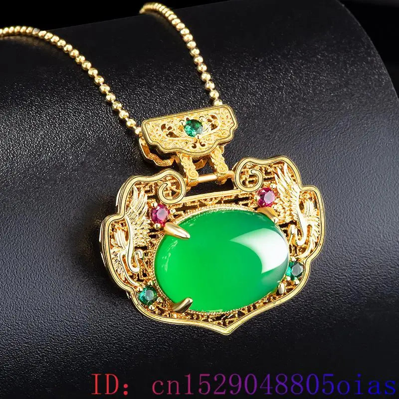 Green Real Jade Ruyi Pendant Necklace Gifts for Women Fashion Choker 18K Gold Plated Men Natural Jewelry Stone Vintage Charm