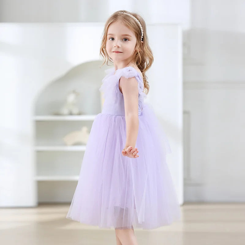Baby Girl Princess Tutu Dress Fly Sleeve Infant Toddler Child Mesh Tulle Back Bow Vestido Dance Party Birthday Baby Clothes 1-5Y