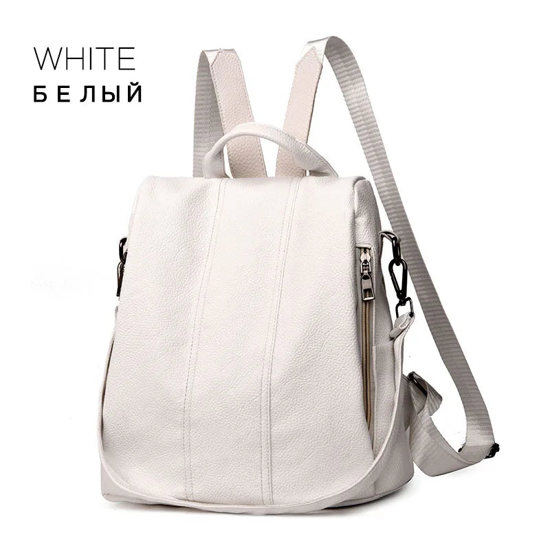 Summer White Fashion PU Leather Anti-thief Backpack Large  Volume  School Bag for Teenager Girls Multifunction Casual Sac a Dos