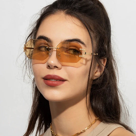 Retro Sunglasses Women Rimless Polygon Sun Glasses Fashion Shades Square Cutting Lens Ladies Frameless Eyeglasses