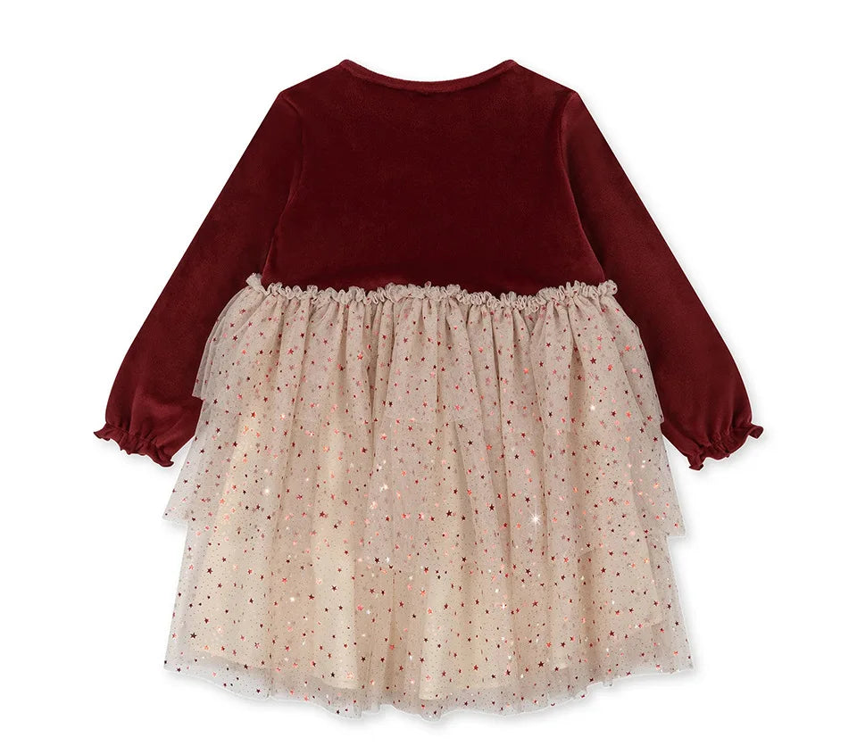 KS AW Children's Clothing Toddler Girls Velvet Patchwork Mesh Dresses Newborn Baby Christmas Rompers Lace Jumpsuit Climbing Suit