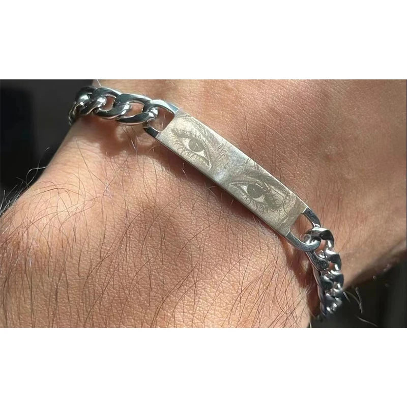 Personalized Engrave Eye Picture Bracelet Stainless Steel  Custom Picture Bracelet for Women Men DIY Lovers Jewelry Gifts