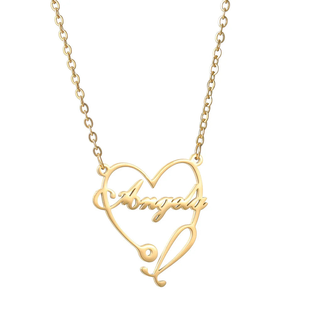 Diamon New Personalized Custom Name Necklace Stainless Steel Stethoscope Letter Chock Chain Nameplate for Women Jewelry Gifts