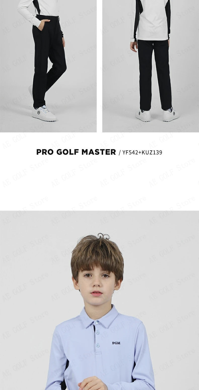 PGM Children's Golf Long Sleeve T-shirt Golf Wear for Kids Boys Shirts Soft Lapel Design Fashion Leisure Sports Top YF542