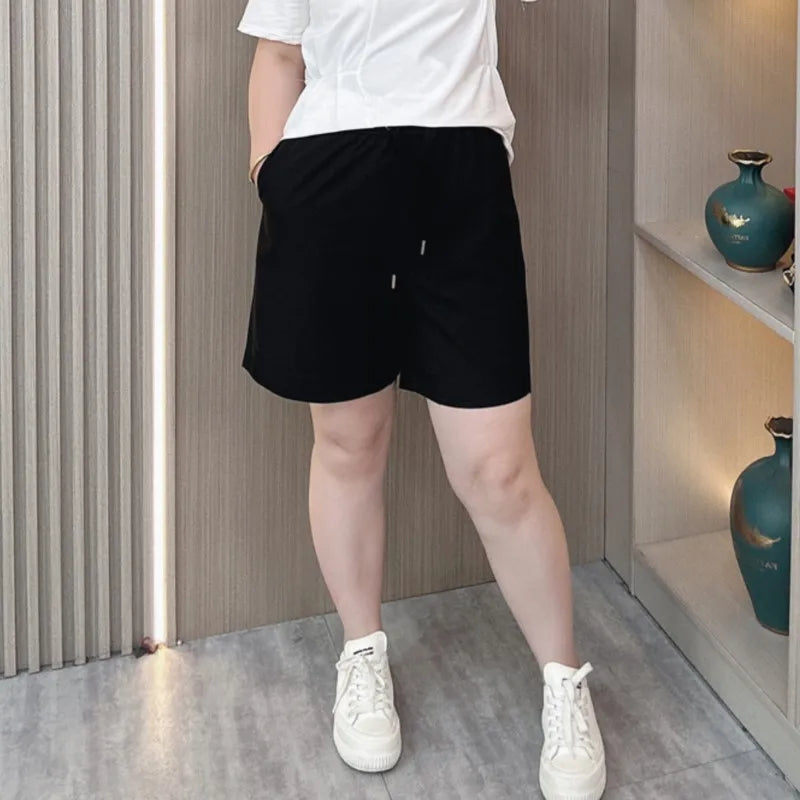 Casual Shorts Women Summer New Plus Size High Waist Ice Silk Straight Wide Leg Hot Pants