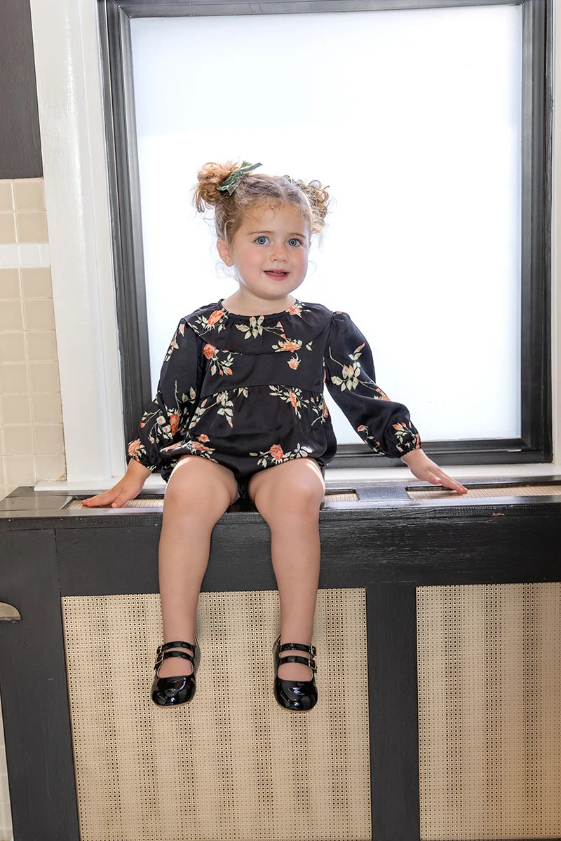 AP Floral Pleated Satin Collection 2025 Autumn Long Sleeve Girls Floral Pleated Dress Baby Romper Cute, #6007