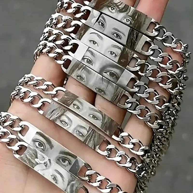 Personalized Engrave Eye Picture Bracelet Stainless Steel  Custom Picture Bracelet for Women Men DIY Lovers Jewelry Gifts