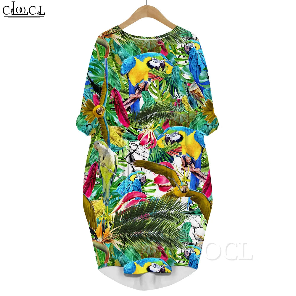 CLOOCL 2022 New Fashion Golden Lion Printed Dress Animal Long-sleeve Pockets Dress Party Dresses Female Clothes Harajuku Style