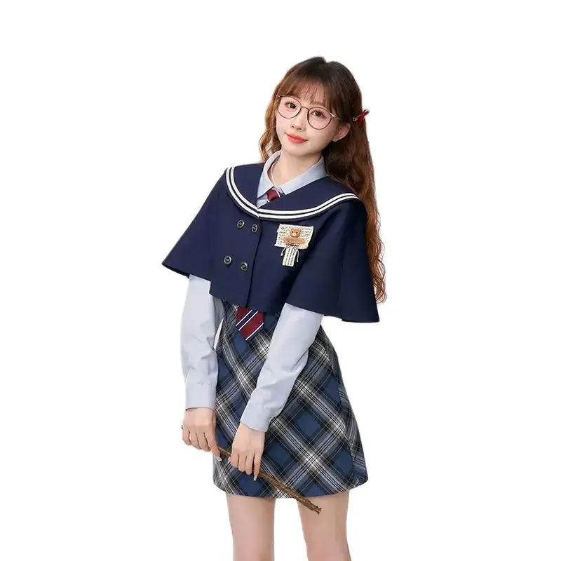 Japan School Uniforms Student Student Girl Navy Costume Cute Women Sexy Navy JK Suit Sailor Blouse Pleated Dress Set