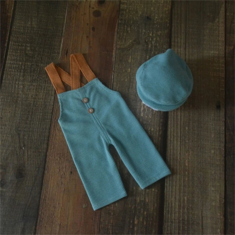 Newborn Photography Props Set Baby Boy Picture Outfits Newborn Boy Overalls Photo Studio Clothes Boy Costume Hat